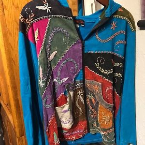 Rising Tide embroidered cotton boho hoodie